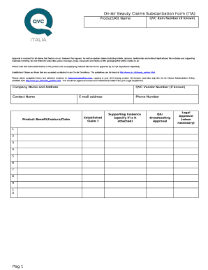 On-Air Beauty Claims Substantiation Form (ITA)