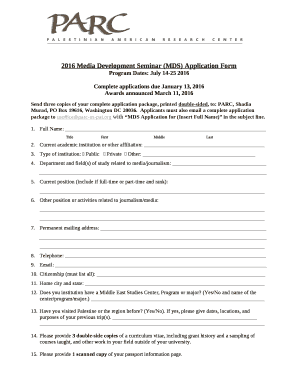 2016 Media Development Seminar (MDS) Application Form