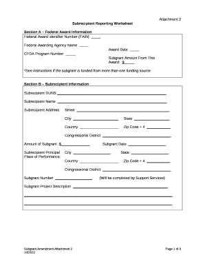 Subrecipient Reporting Worksheet