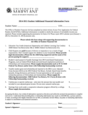 2014-2015 Student Additional Financial Information Form