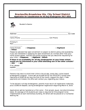 Application for Consideration for All-Day Kindergarten 2017-2018