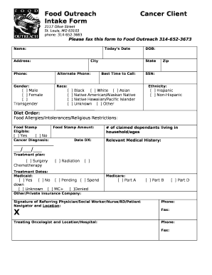 Food OutreachCancer Client Intake Form