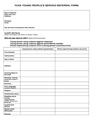 YUVA YOUNG PEOPLES SERVICE REFERRAL FORM