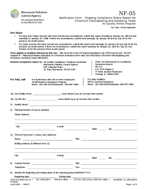 Notification Form Ongoing Compliance Status Report for Chromium Electroplating and Anodizing Tanks