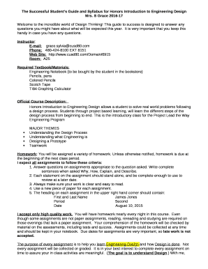 The Successful Students Guide and Syllabus for Honors Introduction to Engineering Design