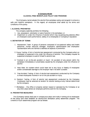 ALCOHOL-FREE WORKPLACE POLICY AND PROGRAM