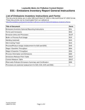 E01 - Emissions Inventory Report General Instructions