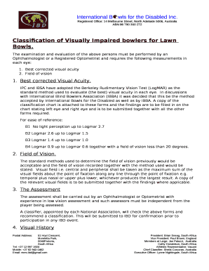 Classification of Visually Impaired bowlers for Lawn Bowls