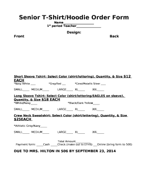 Senior T-Shirt/Hoodie Order Form