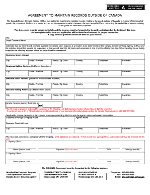 AGREEMENT TO MAINTAIN RECORDS OUTSIDE OF CANADA