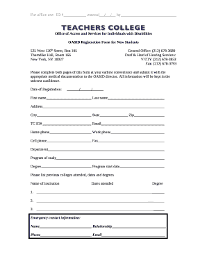 OASID Registration Form for New Students