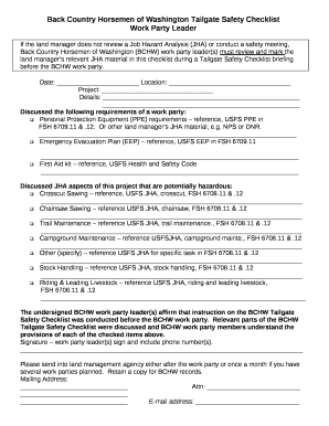Back Country Horsemen of Washington Tailgate Safety Checklist