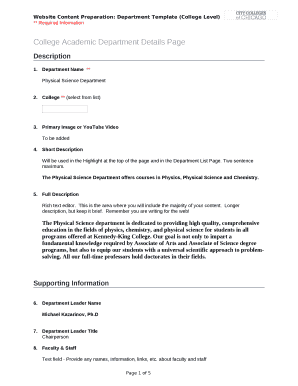 College Academic Department Details Page
