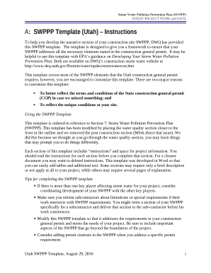To help you develop the narrative section of your construction site SWPPP, DWQ has provided this SWPPP template