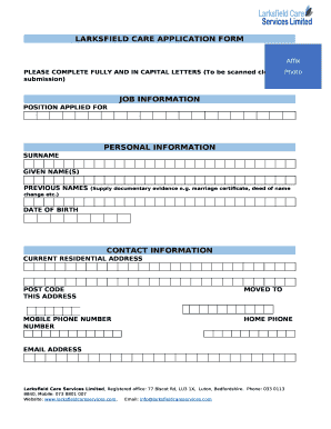 LARKSFIELD CARE APPLICATION FORM