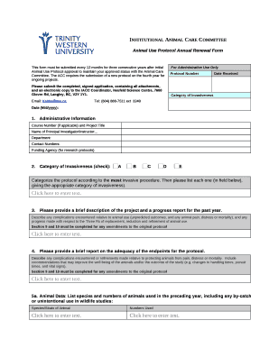 Animal Use Protocol Annual Renewal Form