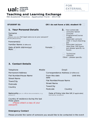 MA Academic Practice - Application Form 2017/18