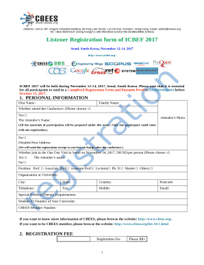 Listener Registration form of ICBEF 2017