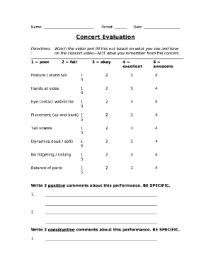 concert evaluation worksheet