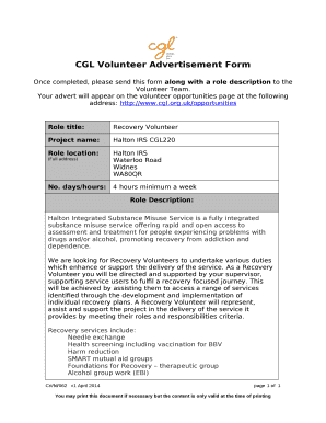CGL Volunteer Advertisement Form