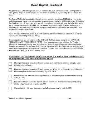 The State of Nebraska has mandated that all vendors receiving payments of $25,000 or more and/or multiple payments a year must receive those payments electronically by ACH credit (direct deposit) to their bank account