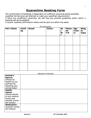 Quarantine Booking Form