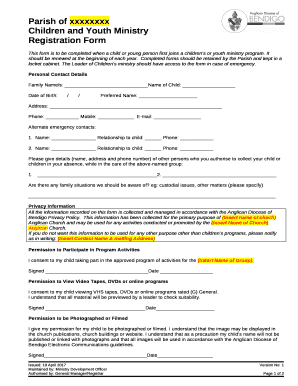 This form is to be completed when a child or young person first joins a childrens or youth ministry program