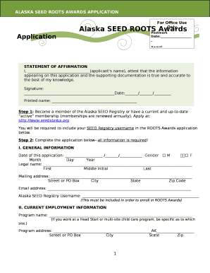 Alaska SEED ROOTS Awards Application