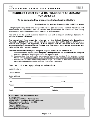 REQUEST FORM FOR A US FULBRIGHT SPECIALIST