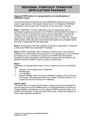 Regional PDRP policy for transportability and transferability of PDRP/QLP levels