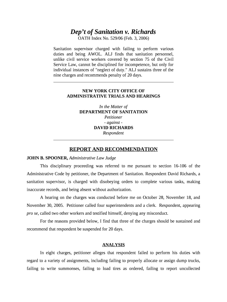 Sanitation supervisor charged with failing to per various duties and