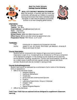 Zoology Course Syllabus