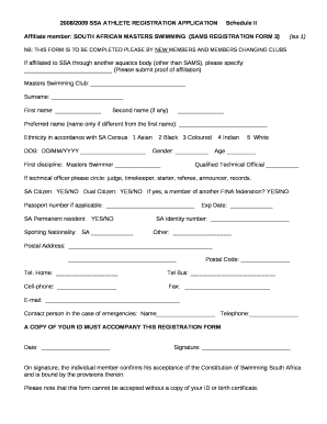 Affiliate member: SOUTH AFRICAN MASTERS SWIMMING(SAMS REGISTRATION FORM 3)(iss 1)