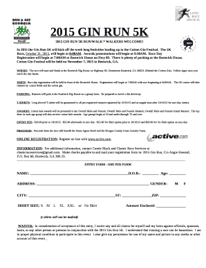 2015 GIN RUN 5K RUN/WALK * WALKERS WELCOME