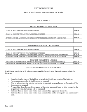 APPLICATION FOR BEER & WINE LICENSE