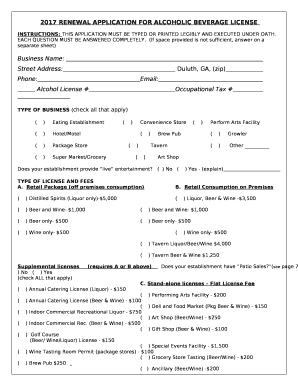 2017 RENEWAL APPLICATION FOR ALCOHOLIC BEVERAGE LICENSE