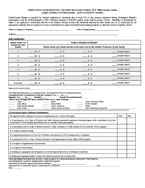 EMPLOYEE CONFIDENTIAL INCOME RELEASE FORM- FFY 2009 Income Limits
