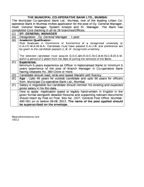 , Mumbai, one of the leading Urban Co-operative Bank in Mumbai invites application for the post of Dy
