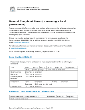 General Complaint Form (concerning a local government)