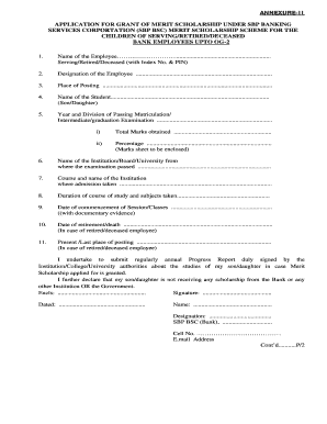 APPLICATION FOR GRANT OF MERIT SCHOLARSHIP UNDER SBP BANKING