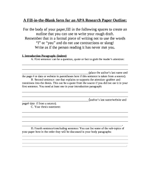 A Fill-in-the-Blank form for an APA Research Paper Outline: