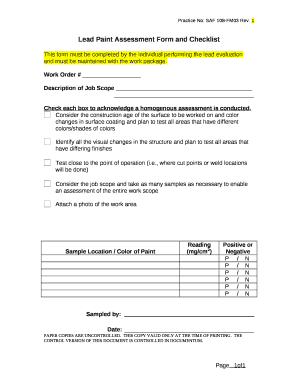 Lead Paint Assessment Form and Checklist