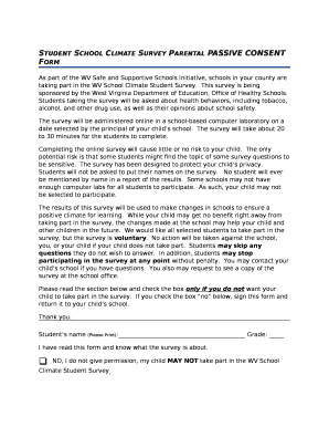 Student School Climate Survey Parental PASSIVE CONSENT Form