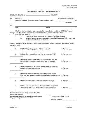 Georgia Interrogatories to Witness to Will