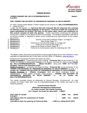 TENDER ENQUIRY NO: DEL/17/COMM/BAG/RFQ-01Dated : 9