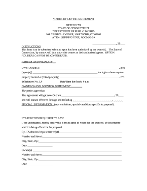 NOTICE OF LISTING AGREEMENT