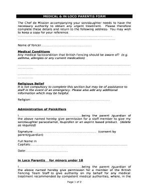 MEDICAL & IN LOCO PARENTIS FORM
