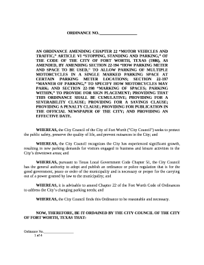 AN ORDINANCE AMENDING CHAPTER 22 MOTOR VEHICLES AND TRAFFIC, ARTICLE VI STOPPING, STANDING AND PARKING, OF THE CODE OF THE CITY OF FORT WORTH, TEXAS (1986), AS AMENDED, BY AMENDING SECTION 22-194 HOW PARKING METER AND SPACE TO BE