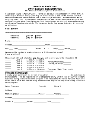 2014 Brittlebank Pool Swimming Lessons Registration Form