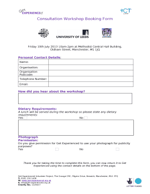 Consultation Workshop Booking Form